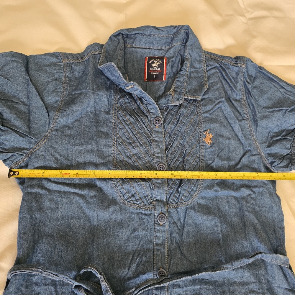 Beverly Hills Polo Club 100%cotton Blue Regular Fit Large Button Up Short Sleeve - Picture 8 of 11